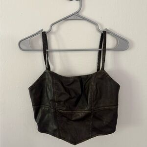 Dark brown faux leather crop top